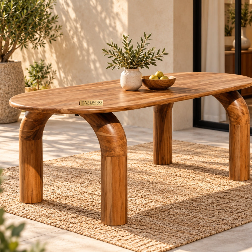 Exclusive Solid Teakwood Curved Dining Table Set - 4 Seater, 6 Seater - All Sizes