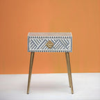 Aabha Sky Blue Bone Inlay 1 Drawer Bedside Table