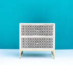 Modern Black & White Bone Inlay Bedside Table with 2 Drawers