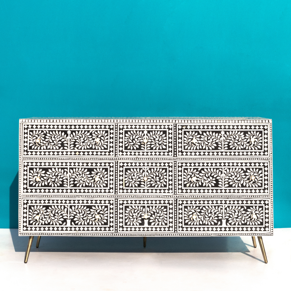 Charbagh Bone Inlay Chest of Drawers with Floral Design – Luxury Storage Cabinet