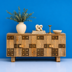 Rangmahal Geometric Wooden Block-Pattern Sideboard