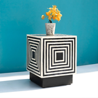 Kesari Geometric Bone Inlay Cube Side Table for Living Room