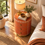 Round Bone Inlay Nightstand | Terracotta 3-Drawer Drum Table