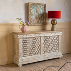Rangriti Hand Carved Wooden Sideboard – Handcrafted Rajasthani Jali Cabinet
