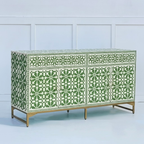 Rajdarbar Bone Inlay Floral Storage Sideboard with 3 Smooth-Glide Drawers