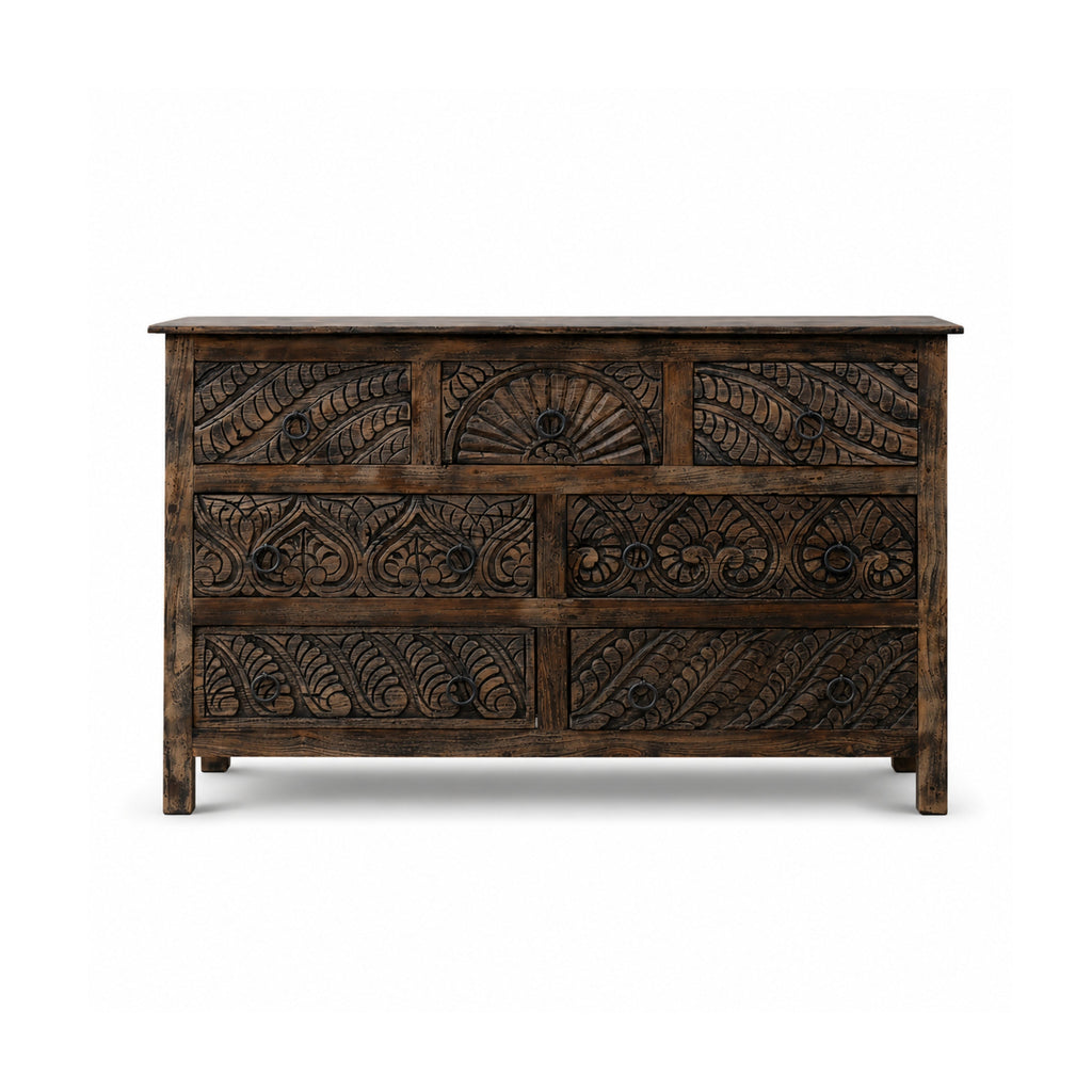 Meerabagh Hand Carved Chest of 7 Drawers