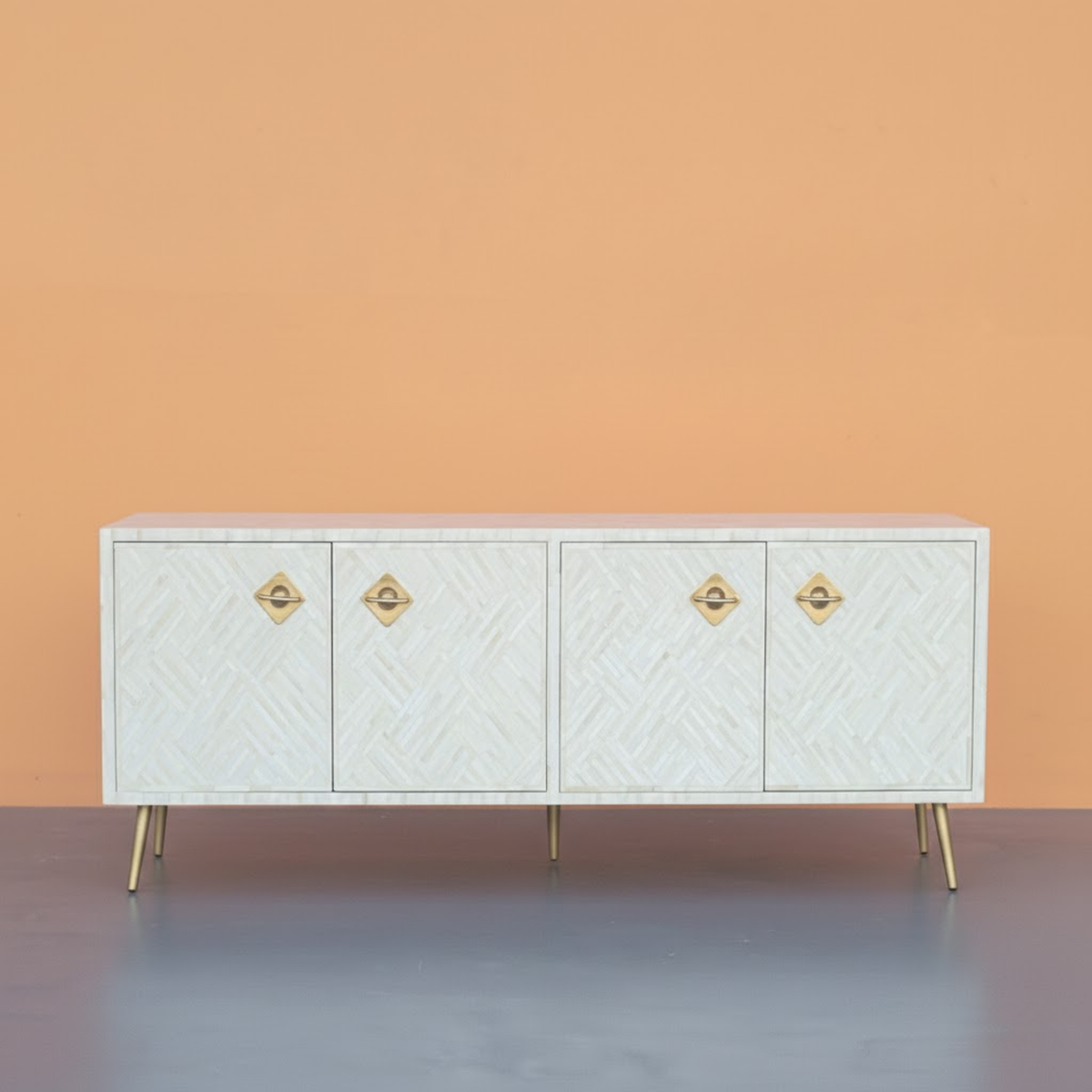 Virāsat Bone Inlay Storage White Media Unit / Sideboard ( Optical Design )