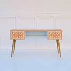 Warli Peach and White Floral Bone Inlay 2-Drawer Office/Home Desk