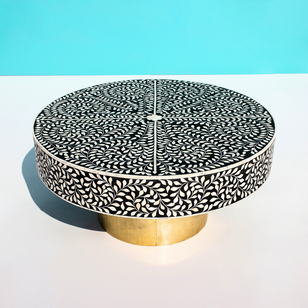Rajwada Black and White Leaf Bone inlay Coffee Table
