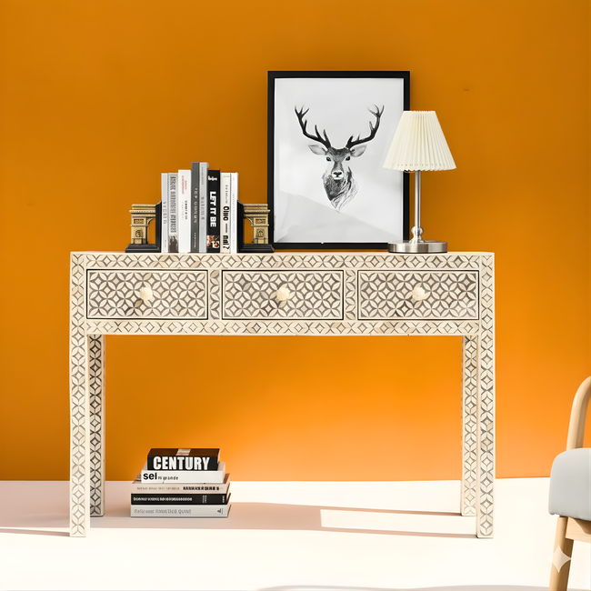 Magdheera Bone Inlay 3 Drawers Console Table Main Image