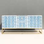 Bone Inlay TV Unit 2 Central Drawers with 2 Side Cabinets Metal Base