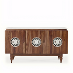 Mandana 3-Door Carved Wood Marble Sideboard – Handcrafted Floral Storage Cabinet