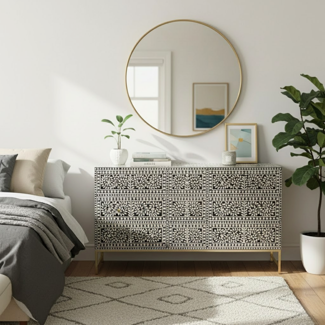 Rang Mahal Mother of Pearl 9 Drawer Floral Sideboard / Chest of Drawers Hover Image