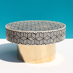 Black & White Bone Inlay Round Coffee Table with Brass Base
