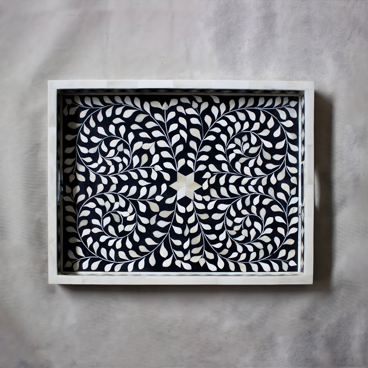 Padharo Handmade Bone Inlay Wooden Modern Floral Pattern Serving Tray