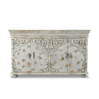Darbar Hand Painted White Sideboard Cabinet with Crackle Finish