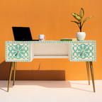 Moroccan Bone Inlay Console / Writing Desk with Gold-Tone Legs