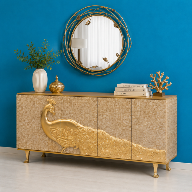 Gulnaar Handmade Brass Golden Peacock Sideboard Main Image