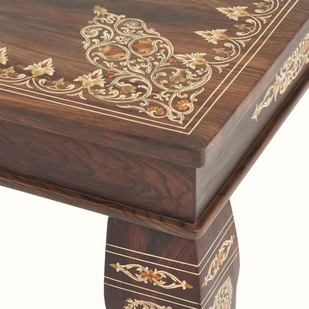 Rajwada Handcrafted Inlay 6 / 7 Seater Dining Table - Ornate Floral Marquetry