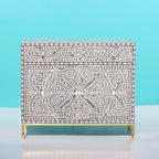 Prayagraj Floral Bone Inlay Cabinet with Gold-Finish Legs – 2 Door