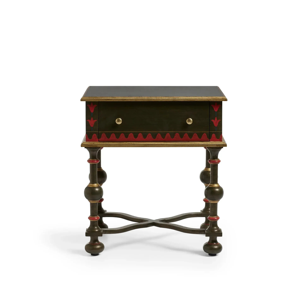 Madhushala Hand Painted Till Dark Green Bedside Table