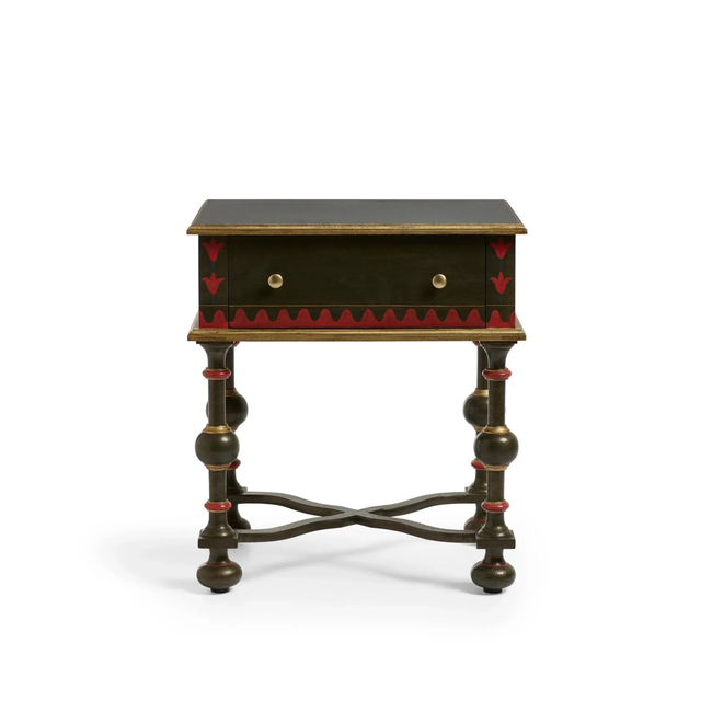 Madhushala Hand Painted Till Dark Green Bedside Table Main Image