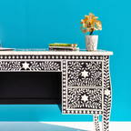Sheesh Mahal Black Floral Bone Inlay 5-Drawer Office/Home Desk