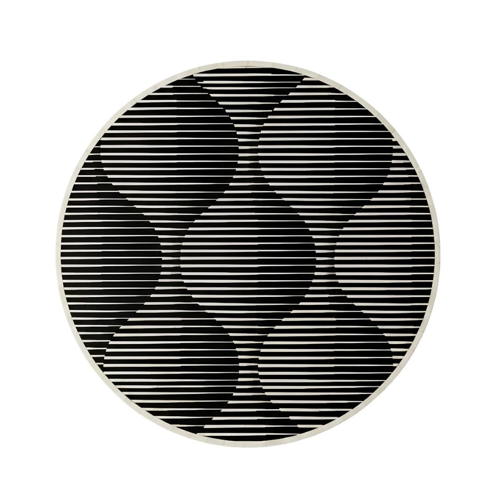 Bone Inlay Round Coffee Table, Black and White Luxury Table with Brass Base
