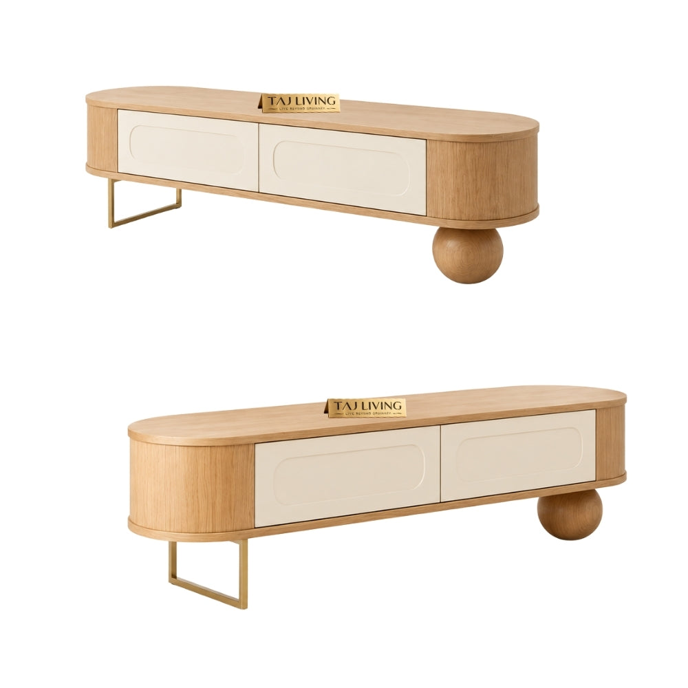 Jhrokha Solid Wood TV Unit – Natural Wooden TV Console