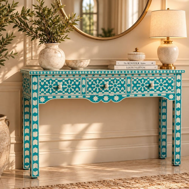 Marudhara Bone Inlay 3 Drawers Console Table Hover Image