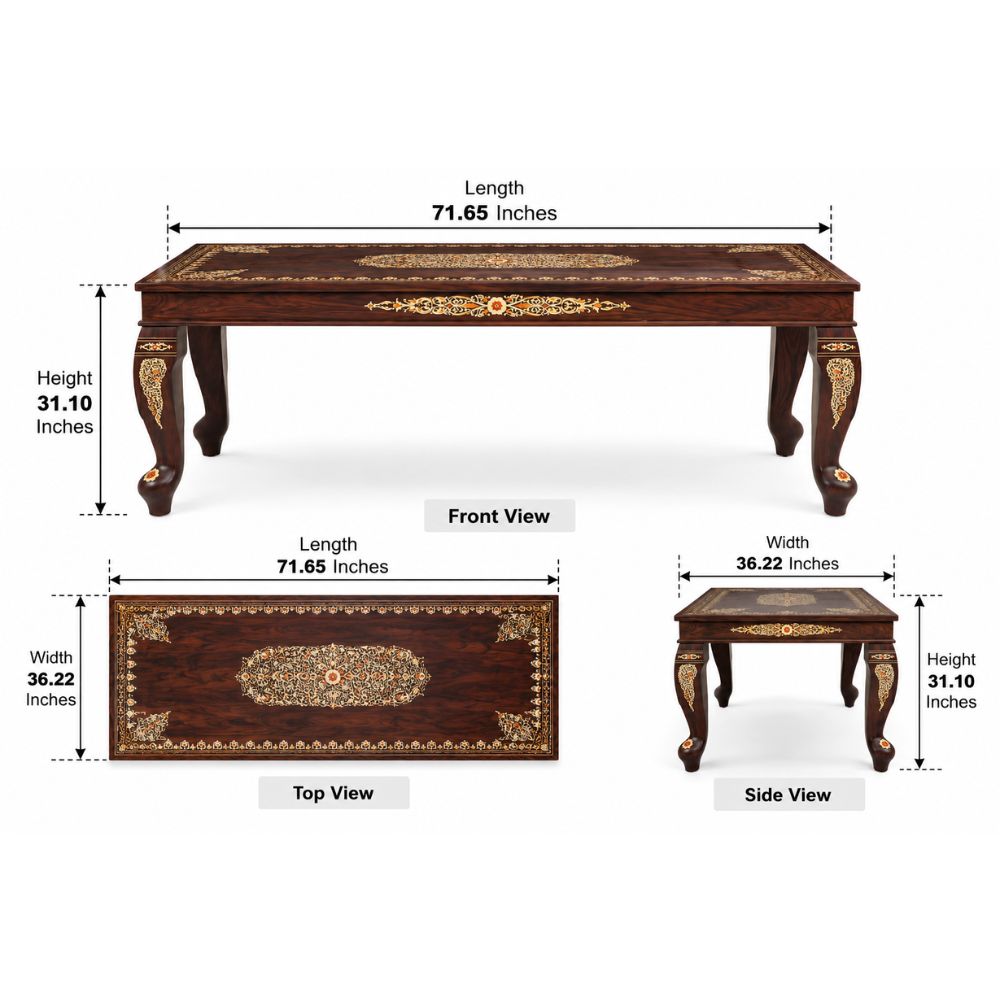 Rajwada Handcrafted Inlay 6 / 7 Seater Dining Table - Ornate Floral Marquetry