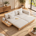 Beige Cotton Linen Sleeper Upholstered Sofa Cum Bed