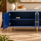 Bone Inlay Blue & White Floral 4-Door TV Unit Media Cabinet