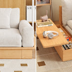 Beige Cotton Linen Sleeper Upholstered Sofa Cum Bed