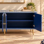 Bone Inlay Blue & White Floral 4-Door TV Unit Media Cabinet