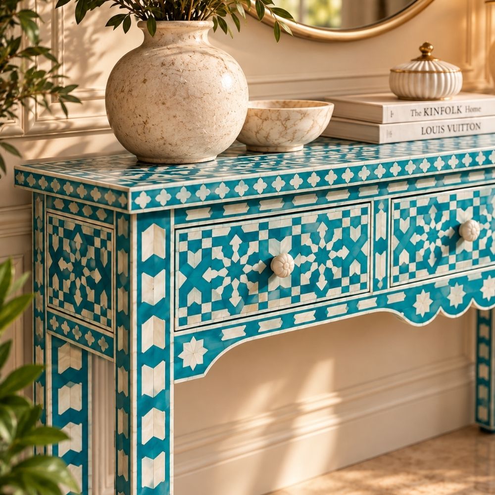 Marudhara Bone Inlay 3 Drawers Console Table