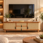 Filmoma Solid Wood & Cane TV Unit – Natural Wooden TV Console