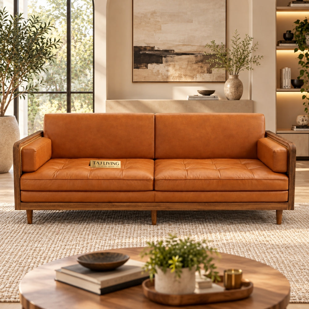 Nawabi Cane Panel Solid Teakwood 3-Seater Sofa Cum Bed