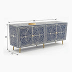 Bone Inlay Blue & White Floral 4-Door TV Unit Media Cabinet