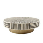 Black & White Bone Inlay Round Coffee Table with Brass Base