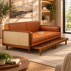 Nawabi Cane Panel Solid Teakwood 3-Seater Sofa Cum Bed