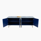 Bone Inlay Blue & White Floral 4-Door TV Unit Media Cabinet