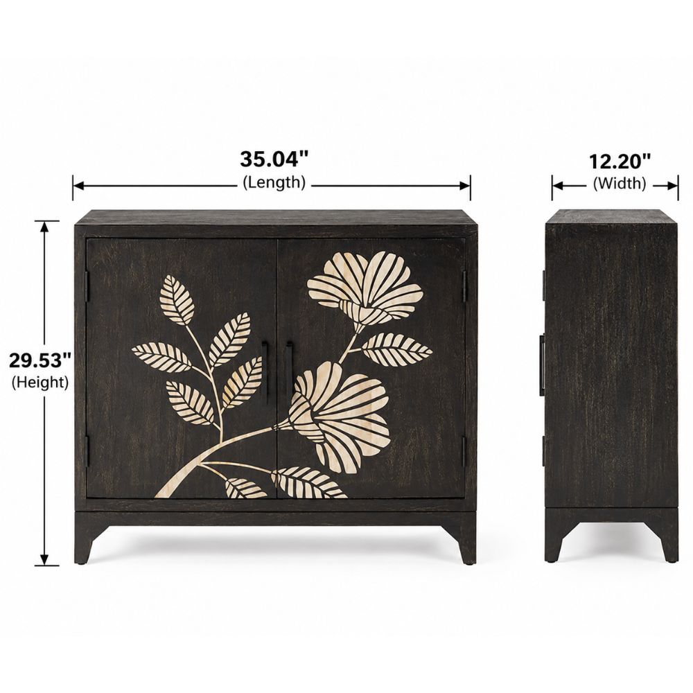 Sand Etched Mandana Floral Carved Wooden Cabinet