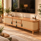 Filmoma Solid Wood & Cane TV Unit – Natural Wooden TV Console
