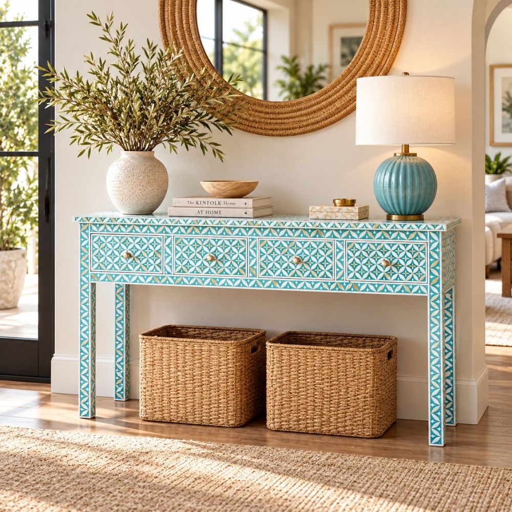 Noor Mahal Mother of Pearl Inlay 4 Drawers Console Table