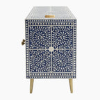 Bone Inlay Blue & White Floral 4-Door TV Unit Media Cabinet