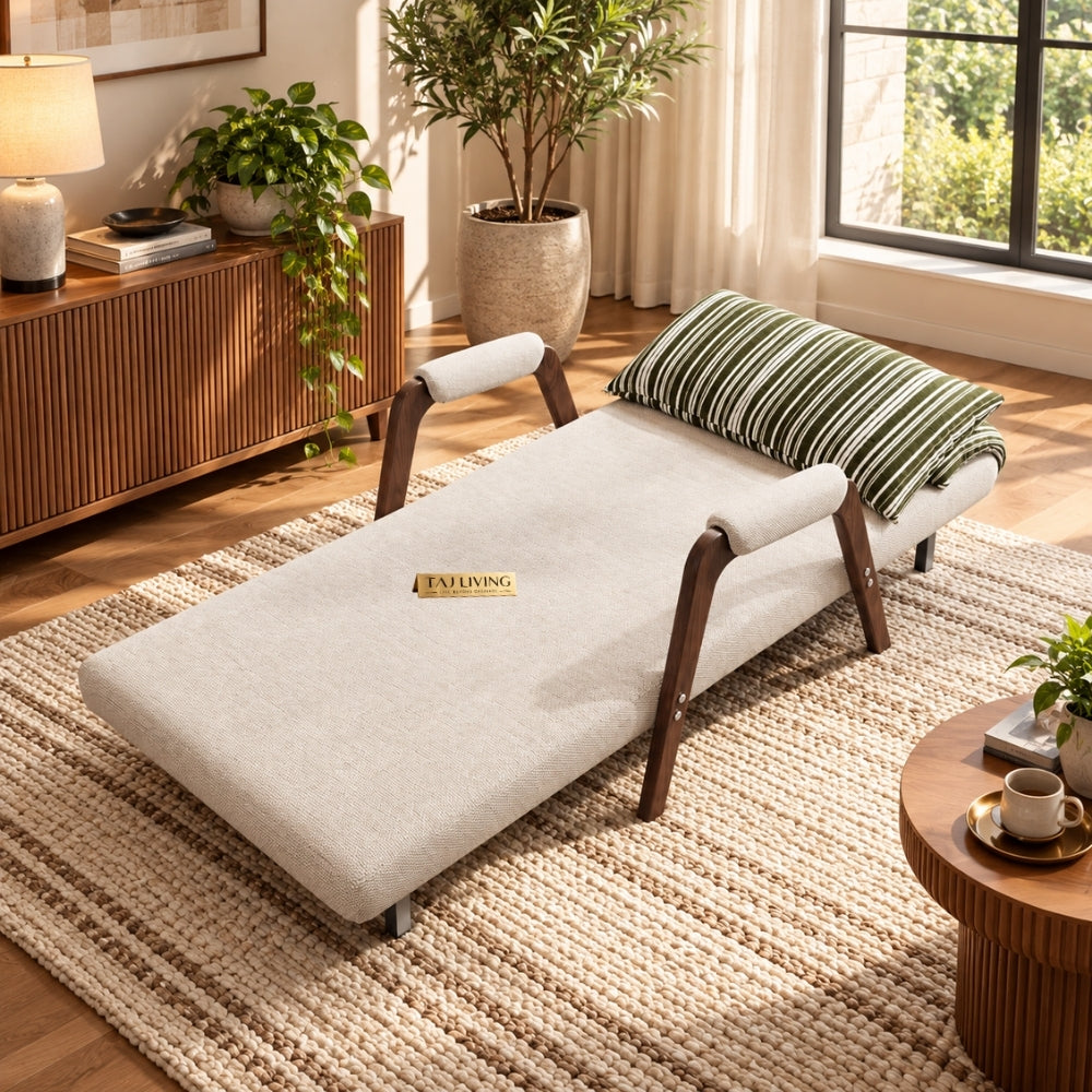 Beige 3-in-1 Cotton Linen Foldable Reclining Sofa Bed