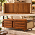 Nawabi Cane Panel Solid Teakwood 3-Seater Sofa Cum Bed