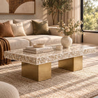 Mother of Pearl Inlay Rectangular Coffee Table, Luxury Modern Center Table