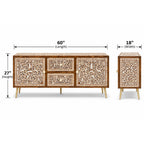 Charbagh Floral Inlay Sideboard – Handcrafted Wooden Storage Cabinet